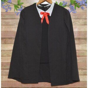 Ladies XS Black Bow Front Peter Pan Collar Top Cape Like Jacket Academia Cosplay